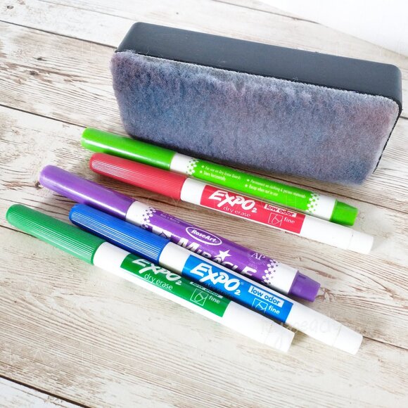 Dry Erase White Board Supplies 1 Eraser with 5 Markers Expo/Rose Art Brands - Picture 3 of 5